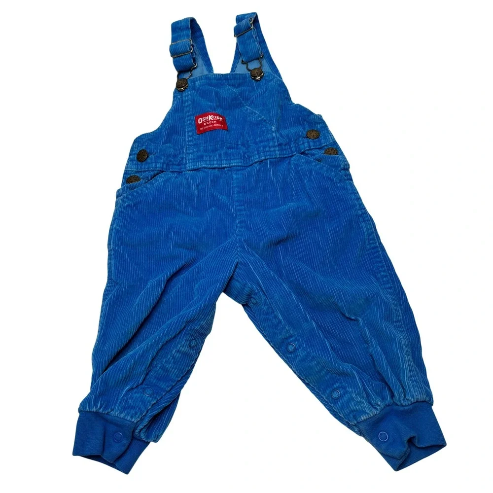 Vintage OshKosh Blue Corduroy Overalls Baby Boys‎ 18 Mo Construction Mouse Patch